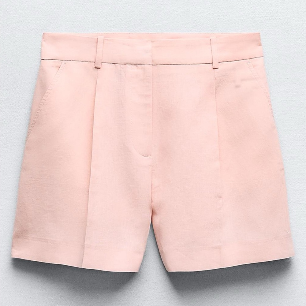 Zara Linen Blend Light Pink Women's Bermudas